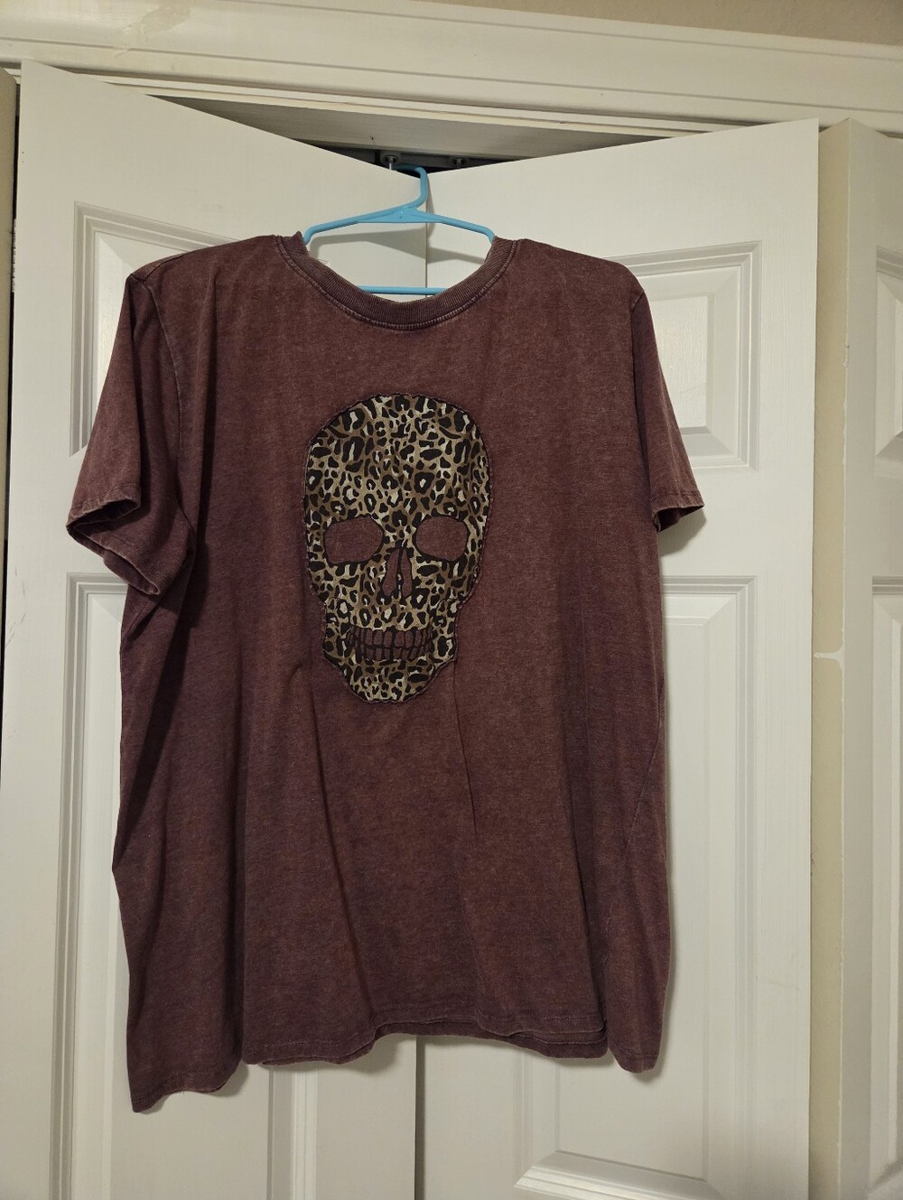 Maurices Burgundy Short Sleeve Tee with Leopard Skull Graphic